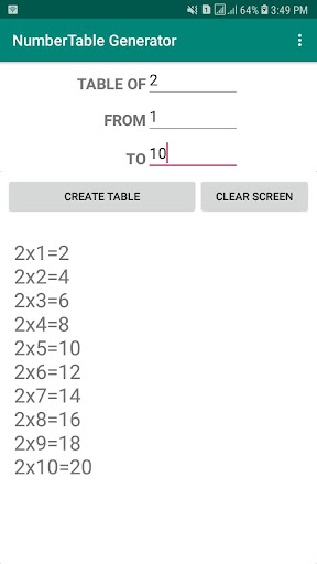 Android application Table Maker screenshort