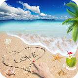 Write Name On Sand beach message with sea wave icon