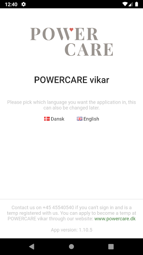 Android application POWERCARE vikar screenshort