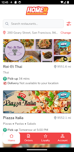 Android application Homer Food Delivery screenshort