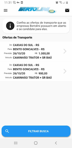 Android application Bertolini Ofertas Frete/Cargas screenshort