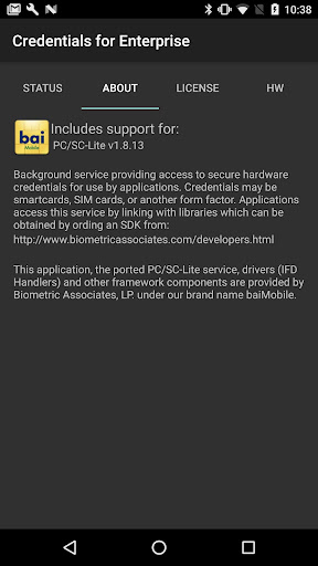 Android application BAI Credentials for Enterprise screenshort