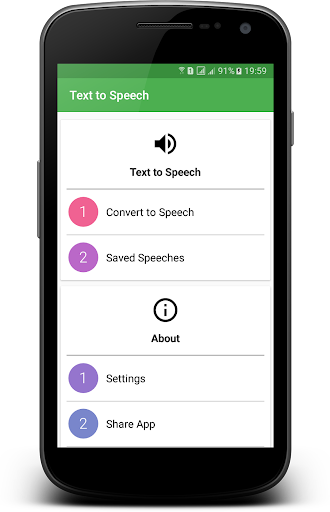 Android application Text to Speech screenshort