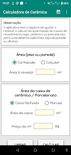Calculadora de Cerâmica Screen 2