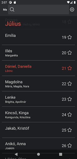 Android application Névnapok screenshort