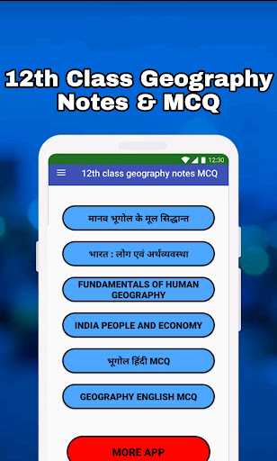 Screenshot of Class 12 Geography Notes & MCQ