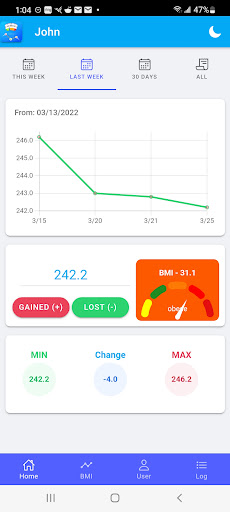 Android application Simple Weight and BMI Tracker screenshort