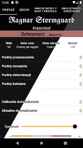 Android application WRPG 4ed Karta postaci screenshort