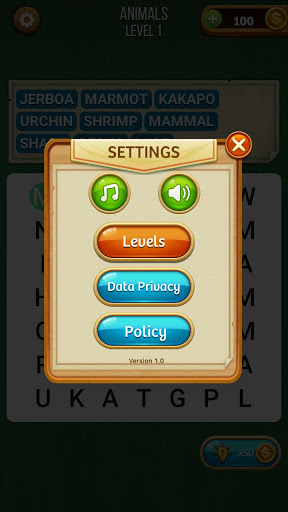 Screenshot of Word Search Game in English