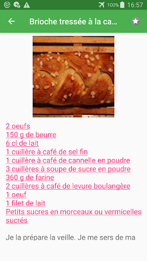Brioche avec calories recettes français gratuities