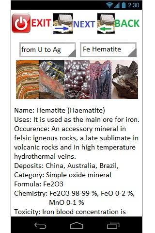 Android application Ore Minerals screenshort