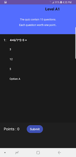 Android application Math assessment screenshort