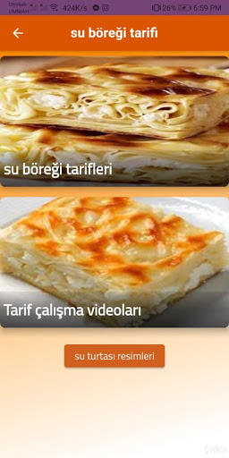 Android application su böreği tarifleri screenshort