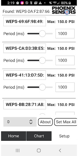Android application WEXS-10 Sensors screenshort