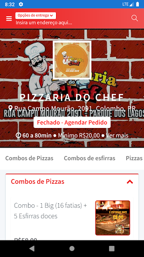 Android application Pizzaria Do Chef screenshort