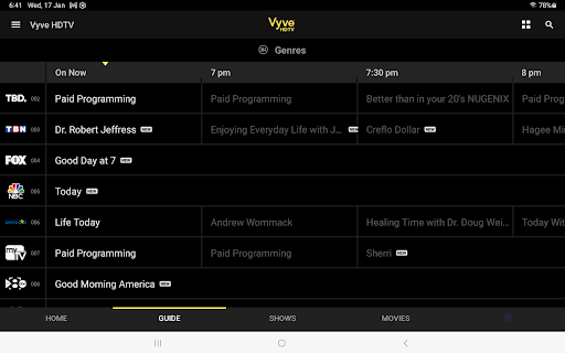 Screenshot of Vyve HDTV Service