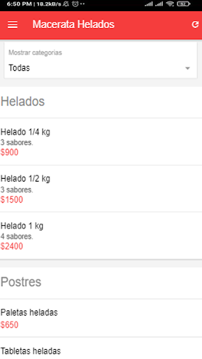 Android application Macerata Helados screenshort