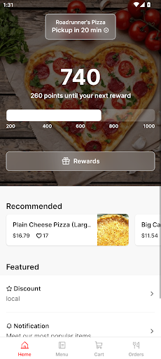 Android application Roadrunner's Pizza screenshort