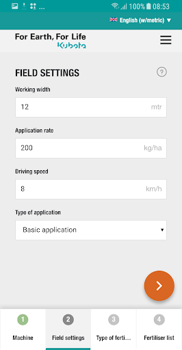 Kubota Spreading Charts Screen 2