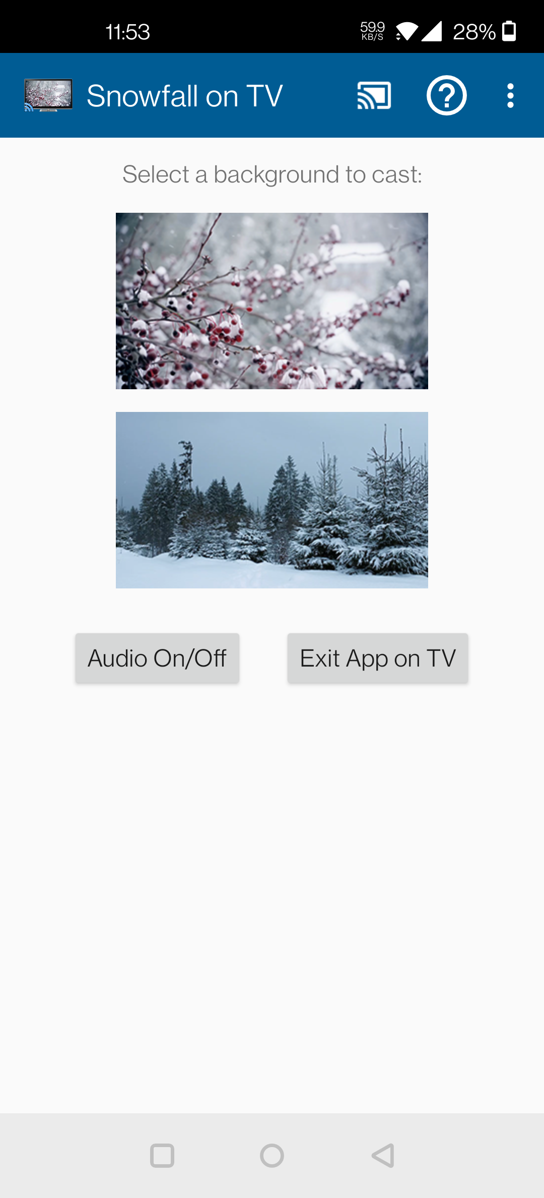 Android application Snowfall on TV via Chromecast screenshort