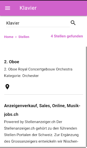 Android application SWISS MUSIK-JOBS screenshort