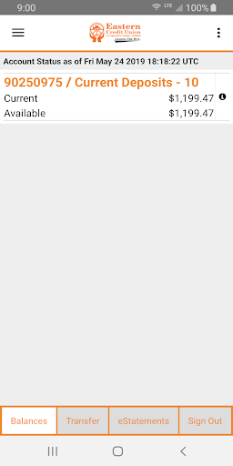 Eastern Credit Union Online/Mo Screen 2