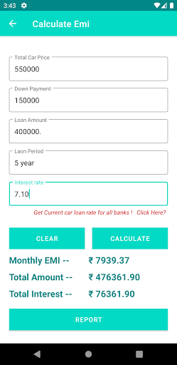 Car Loan EMI Calculator Screen 3
