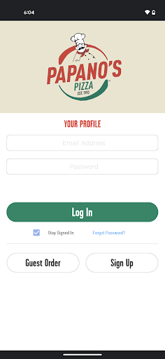 Android application Papano’s Pizza screenshort
