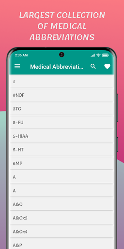 Android application Medical Abbreviations screenshort