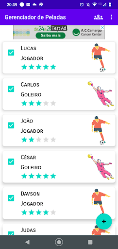 Android application Gerenciador de Peladas screenshort