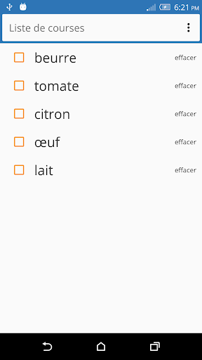 Android application Liste de courses screenshort