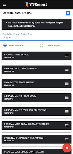VTU Connect - Notes, QPs, Syll Screen 2