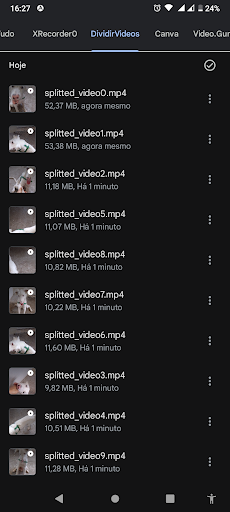 Android application Dividir Vídeos screenshort
