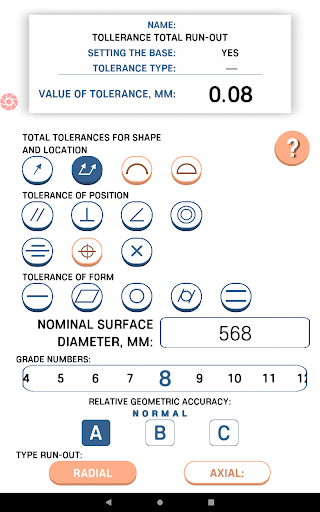 Screenshot of Tolerance and fits ISO
