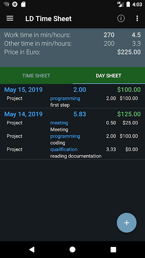 LD Time Sheet for Projects Screen 2