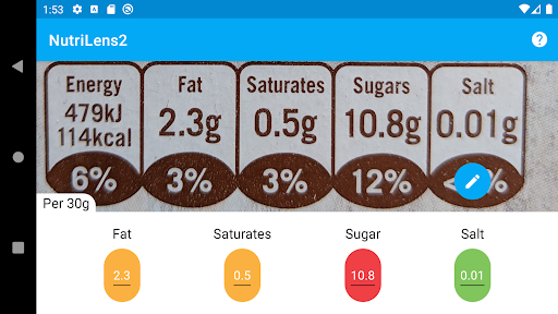 Android application NutriLens screenshort