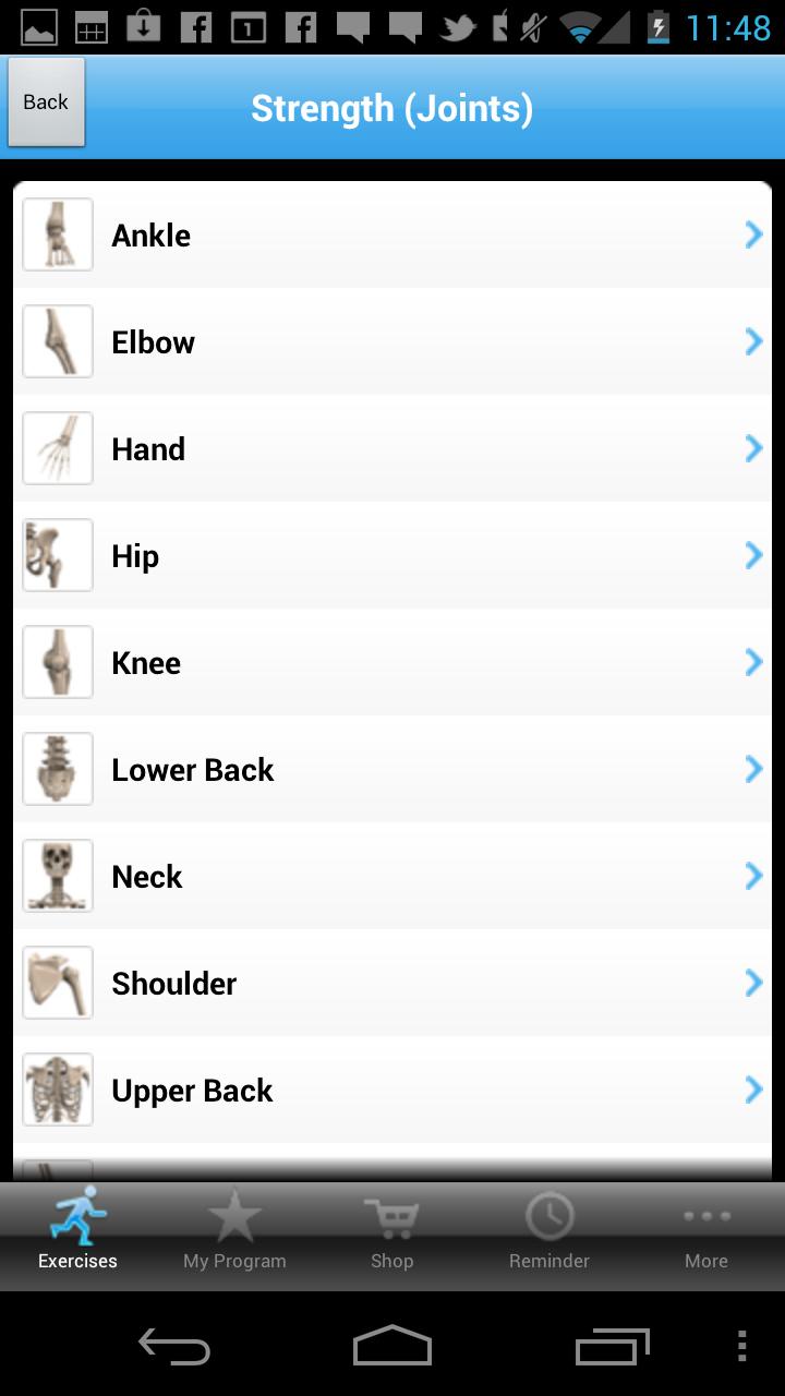 Android application PhysioAdvisor Exercises screenshort