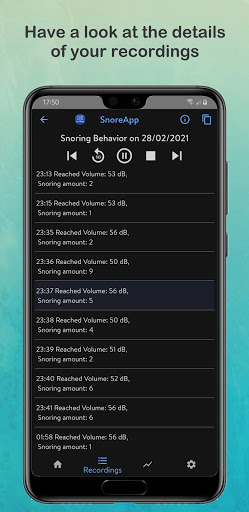 Screenshot of SnoreApp: snoring detection