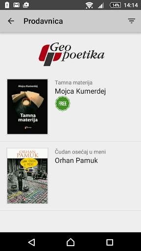Android application Geopoetika e-knjižara screenshort