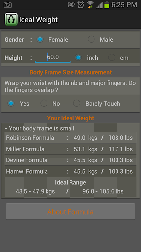 Android application Weight Calculator screenshort
