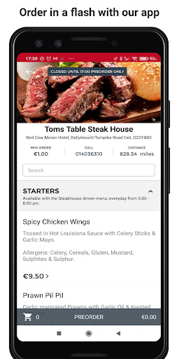 Android application Toms Table Steak House screenshort