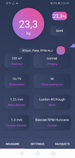 Android application TennisTension Pro screenshort