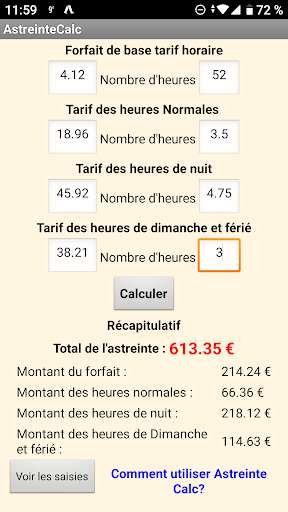 Android application Calculateur d'astreinte FPH screenshort
