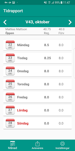 Android application Raindance - Min tid screenshort