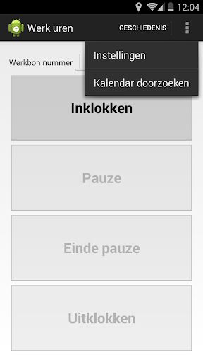 Android application Werkuren screenshort