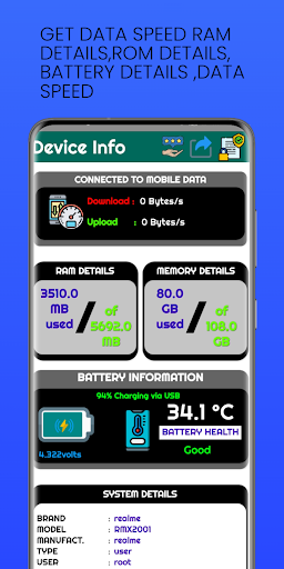 Android application Get Device Info -System status screenshort