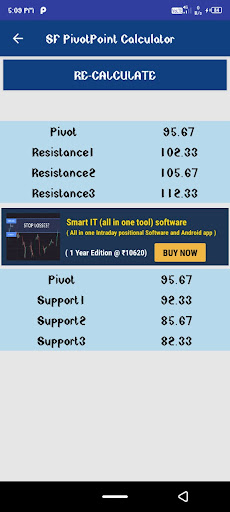 Pivot Point Calculator Screen 2