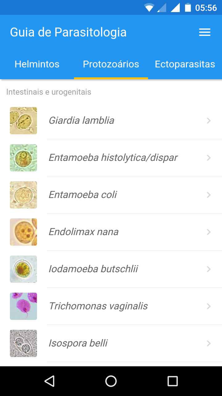 Android application Guia de Parasitologia screenshort