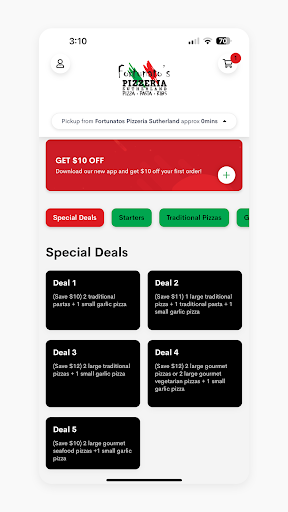 Android application Fortunatos Pizzeria Sutherland screenshort