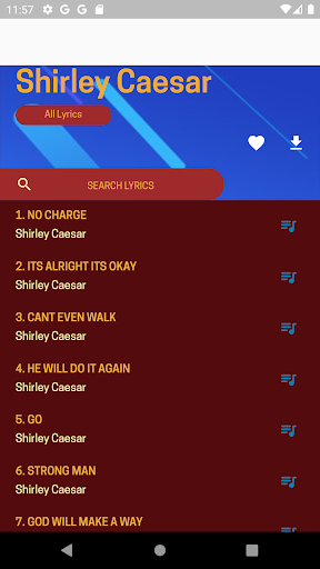 Android application Shirley Caesar gospel lyrics screenshort
